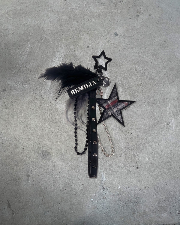 Front view of REMILIA CORPORATION — Feather and Stars Keychain | Full Grain Leather