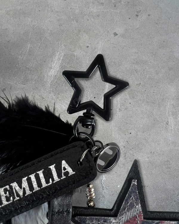 Accessory view of REMILIA CORPORATION — Feather and Stars Keychain | Full Grain Leather black nickel star carabiner