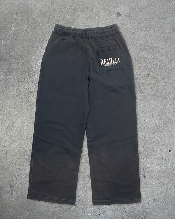 Back view of HIKIKKOMORI SWEATPANTS — Heavyweight French Terry in faded black
