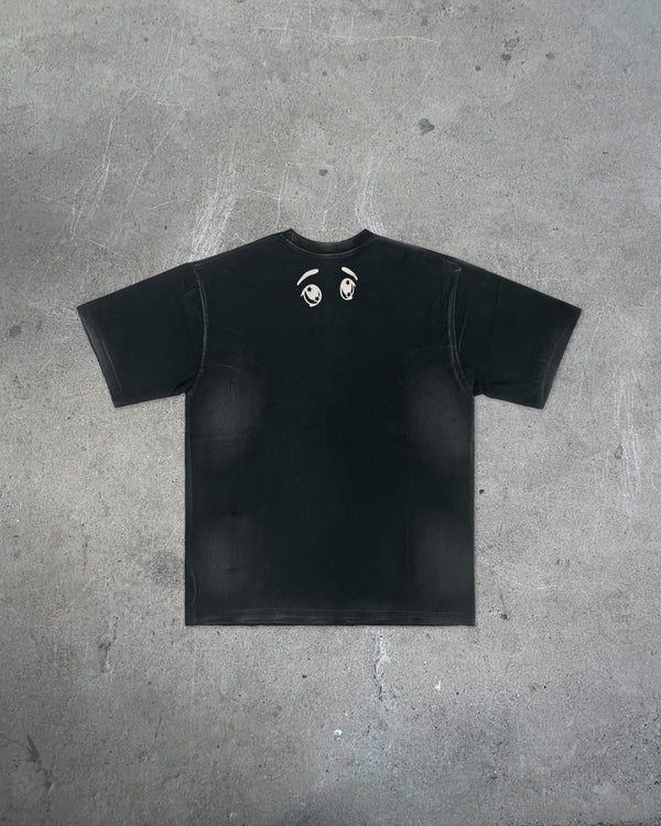 Back view of Front view of HIKKIKIMORI CONDITION — T-Shirt | Heavyweight Cotton in distressed black