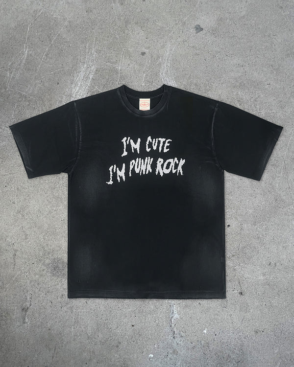 Front view of I'M CUTE I'M PUNK ROCK — T-Shirt | Heavyweight Cotton in distressed black