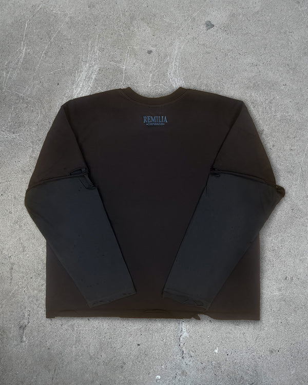 Back view of EXIT SOCIETY 100% NEET GOD — Double-Layer L/S Cut Sewn in faded black