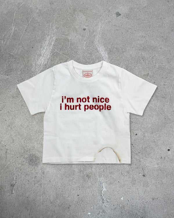 Front view of I'M NOT NICE I HURT PEOPLE — Baby Tee in vintage white
