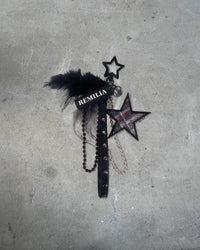Front view of REMILIA CORPORATION — Feather and Stars Keychain | Full Grain Leather