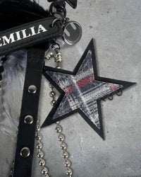 Accessory view of REMILIA CORPORATION — Feather and Stars Keychain | Full Grain Leather wool tartan star charm 
