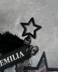 Accessory view of REMILIA CORPORATION — Feather and Stars Keychain | Full Grain Leather black nickel star carabiner