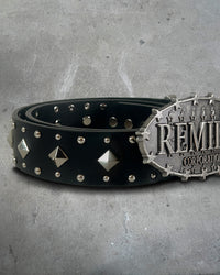 Stud detail view of REMILIA CORPORATION — Western Buckle Belt | Full Grain Italian Leather in black