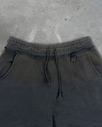 Detail view of waist on HIKIKKOMORI SWEATPANTS — Heavyweight French Terry in faded black
