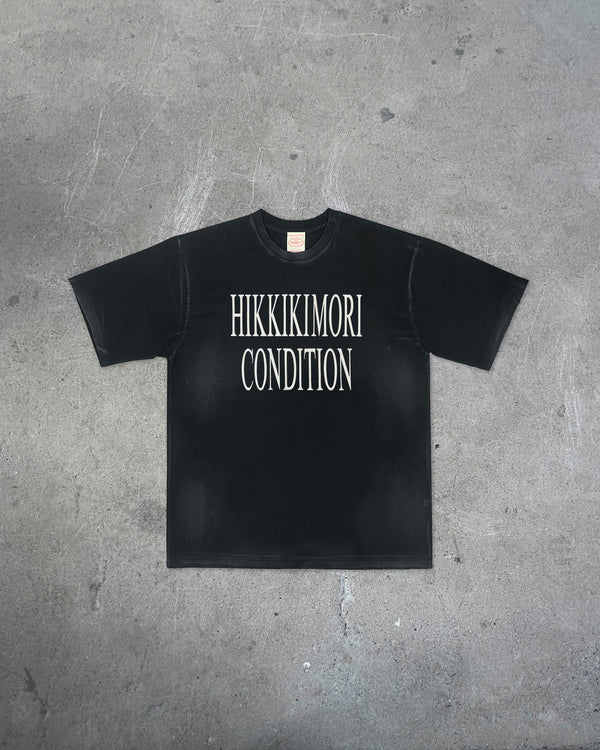 Front view of HIKKIKIMORI CONDITION — T-Shirt | Heavyweight Cotton in distressed black