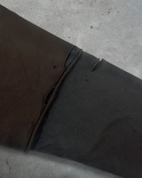 Detail view of double-layer distressing on EXIT SOCIETY 100% NEET GOD — Double-Layer L/S Cut Sewn in faded black