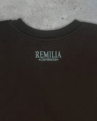 Detail view of back logo on EXIT SOCIETY 100% NEET GOD — Double-Layer L/S Cut Sewn in faded black