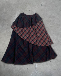 Back view of SCHIZO TARTAN SKIRT — Asymmetrical Layered Skirt | Washed Cotton in red tartan