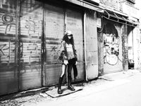 On-model styled view (female) of HIKIKKOMORI CONDITION — Hoodie | Heavyweight French Terry in faded black