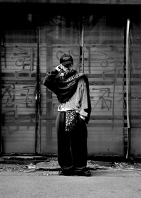 On-model styled view (make) of HIKIKKOMORI CONDITION — Hoodie | Heavyweight French Terry in faded black